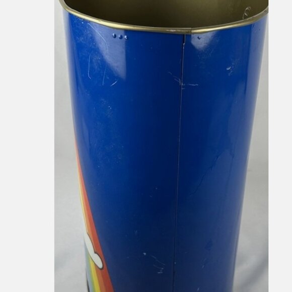 Vintage 70s 80s Cheinco Blue Rainbow Metal Tin Trash Can Wastebasket Retro - Picture 5 of 7